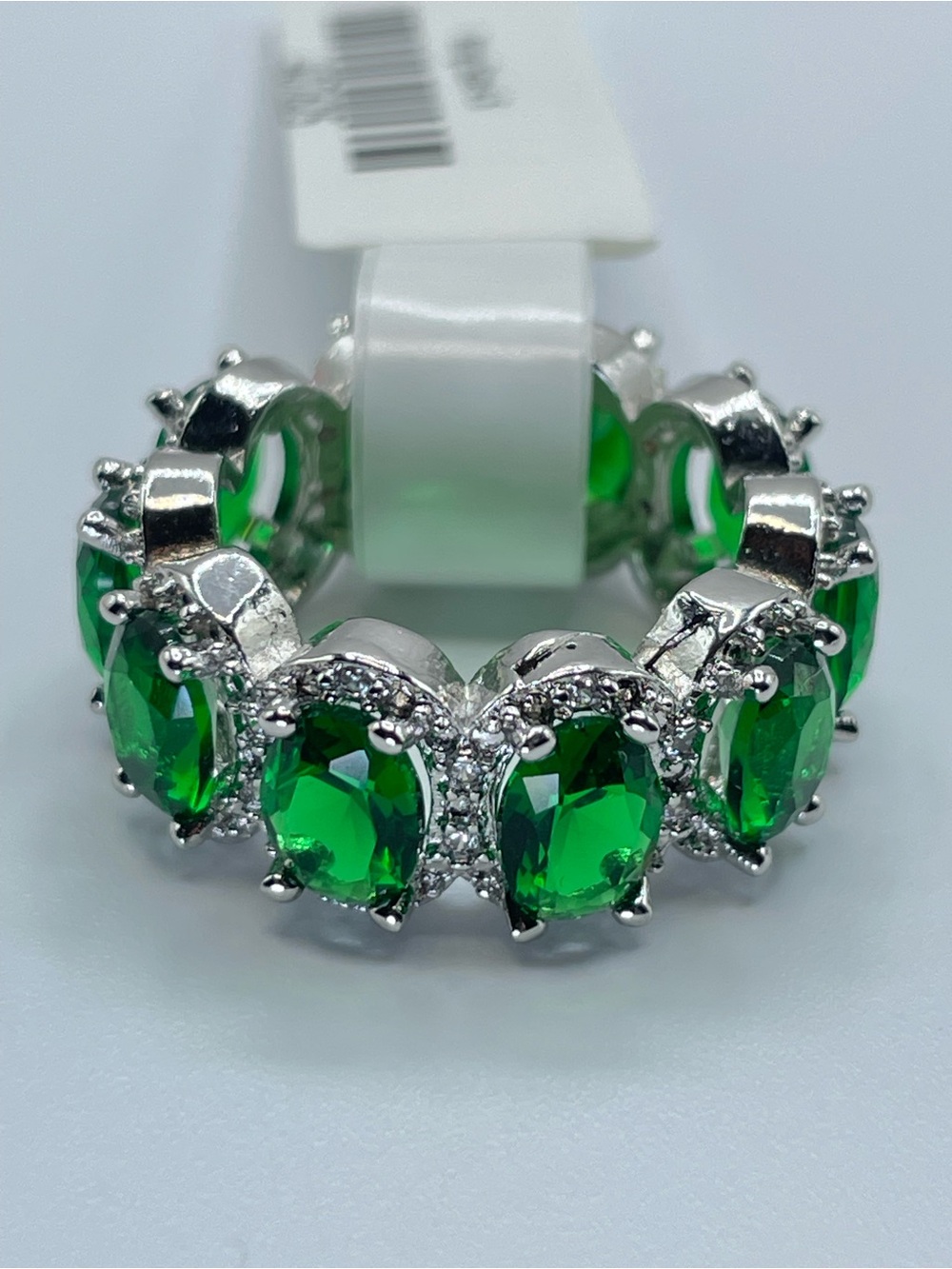 Swarovski Crystal Elements Green White Oval Crystal Eternity Band Ring Sz 4.5